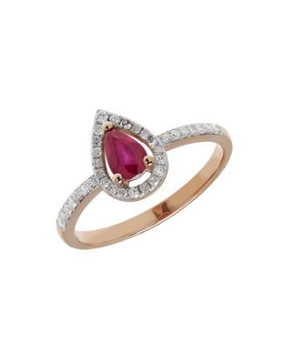 Fine Jewellery 14K Rose Gold Pear Ruby and Diamond Ring - RED - 7