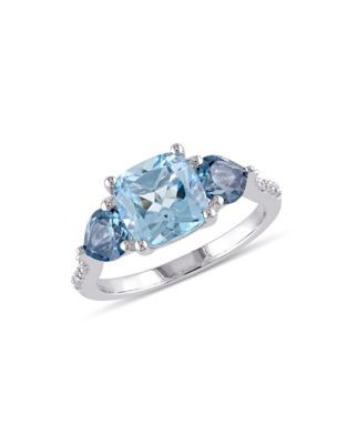 Concerto 0.03TCW Diamond and Blue Topaz Sterling Silver Cocktail Ring - BLUE - 7