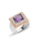 Fine Jewellery Sterling Silver Amethyst and White Topaz Ring - AMETHYST - 7