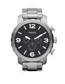Fossil Men's Nate Black Dial Silver Watch - SILVER