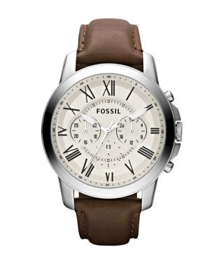 Fossil Mens Grant Leather Brown Watch FS4735 - BROWN