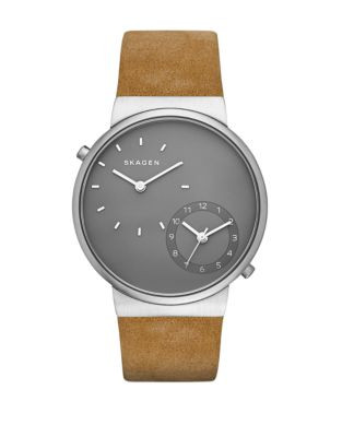 Skagen Denmark Men's Analog Ancher Dual-Time Leather Strap Watch SKW6190 - BROWN