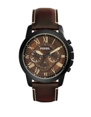 Fossil Grant Stainless Steel Leather Chronograph Watch - BROWN