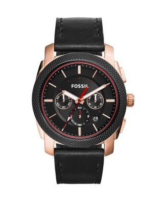 Fossil Knurled Rose Goldtone Stainless Steel Leather Chronograph Watch - BLACK