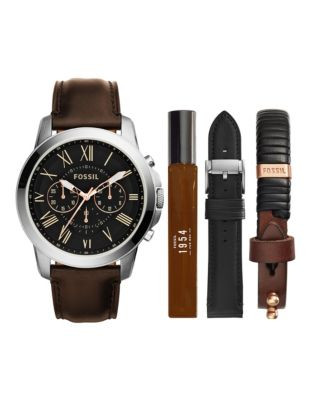 Fossil Grant Chronograph Watch with Fragrance Set - BROWN