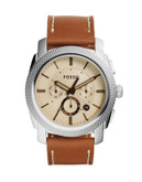 Fossil Knurled Stainless Steel Leather Chronograph Watch - BROWN