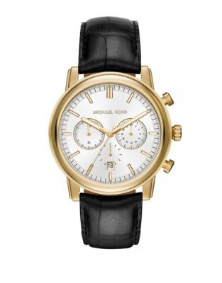 Michael Kors Pennant Embossed Leather Chronograph Watch - BLACK