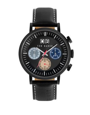 Ted Baker Mens Chronograph Leather Strap Watch 10023471 - BLACK
