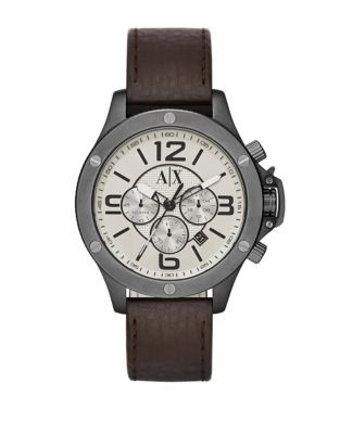 Armani Exchange Chronograph Wellworn Leather-Strap Watch - BROWN