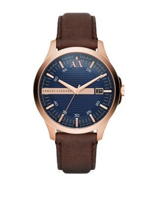 Armani Exchange Analog Hampton Leather-Strap Watch - BROWN
