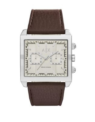 Armani Exchange Chronograph Tenno Leather-Strap Watch - BROWN