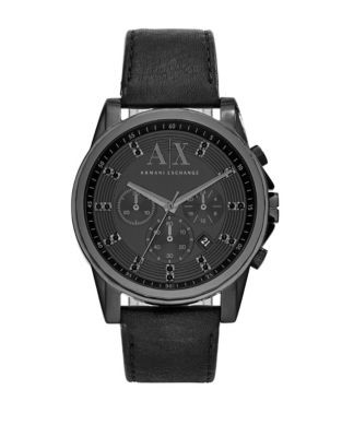Armani Exchange Chronograph Outerbanks Leather-Strap Watch - BLACK