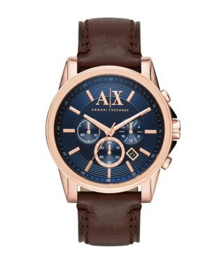 Armani Exchange Chronograph Outerbanks Leather-Strap Watch - BROWN