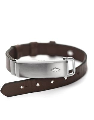 Fossil Q Reveler Stainless Steel and Leather Tracking Bracelet - BROWN