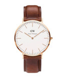 Daniel Wellington Classic St Mawes 40mm Leather Strap Watch - BROWN