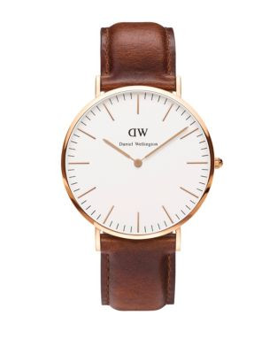 Daniel Wellington Classic St Mawes 40mm Leather Strap Watch - BROWN