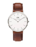 Daniel Wellington Classic St Mawes 40mm Leather Strap Watch - SILVER
