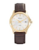 Seiko Croc-Embossed Leather Strap Watch - BROWN
