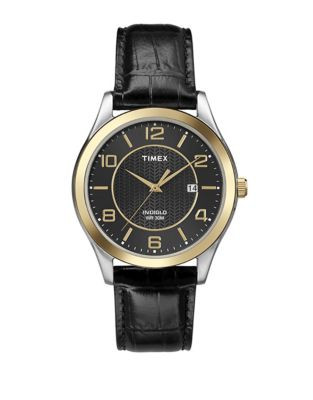 Timex Elevated Embossed Leather Watch - BLACK