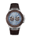 Guess Mens Multifunction Brown Genuine Leather Watch 45mm W0040G10 - BROWN