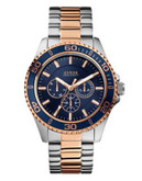 Guess Mens Multifunction Blue Tone Watch 45mm W0172G3 - TWO TONE