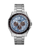 Guess Mens Multifunction Silver Tone Watch 44mm W0479G2 - SILVER