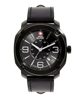 Swiss Military Escort Leather Watch - BLACK