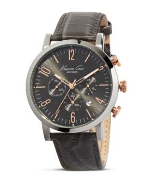 Kenneth Cole New York Embossed Leather Chronograph Watch - BLACK