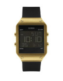 Guess Mens Digital Black Smooth Silicone Watch W0595G3 - GOLD/BLACK