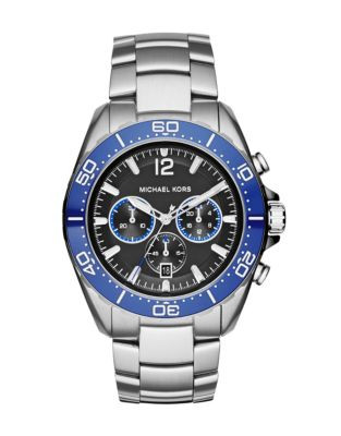 Michael Kors Stainless Steel Windward Watch with a Blue Ceramic Top Ring MK8422 - SILVER