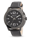 Kenneth Cole New York Stainless Steel Leather Watch - BLACK