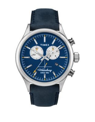 Timex Waterbury Leather Strap Chronograph Watch - BLUE