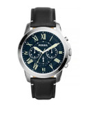 Fossil Analog Leather Grant Watch - BLACK