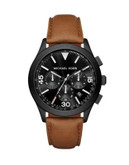 Michael Kors Gareth Chronograph Leather Strap Watch - BROWN