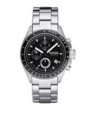 Fossil Mens Decker Black Dial With Silver bracelet Watch - SILVER
