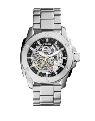 Fossil Modern Machine Automatic Stainless Steel Bracelet Watch - SILVER