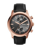 Fossil Rose Goldtone Stainless Steel Leather Chronograph Watch - BLACK
