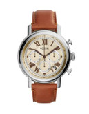 Fossil Buchanan Stainless Steel Leather Chronograph Watch - BROWN