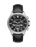Michael Kors Gage Chronograph Leather Strap Watch - BLACK