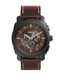 Fossil Chronograph Machine Leather Strap Watch - BROWN