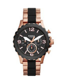 Fossil Stainless Steel Silicone Chronograph Watch - TWO TONE