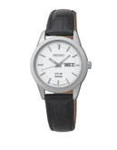 Seiko Solar Stainless Steel and Leather Watch - BLACK