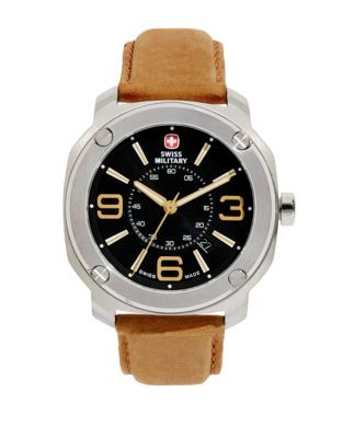 Swiss Military Escort Stainless Steel and Suede Watch - BROWN