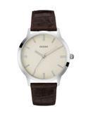 Guess Leather Strap Analog Watch - BROWN