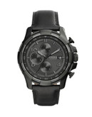 Fossil Dean Stainless Steel Leather Chronograph Watch - BLACK