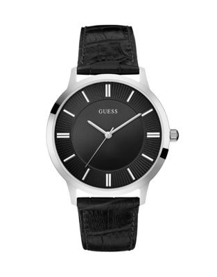 Guess Stainless Steel Croc-Embossed Leather Strap Watch - BLACK