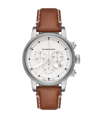 Burberry Utilitarian Leather Chronograph Watch - TAN