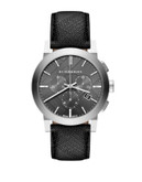 Burberry The City Leather Chronograph Watch - BLACK