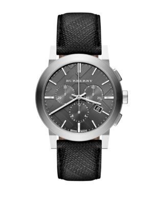 Burberry The City Leather Chronograph Watch - BLACK