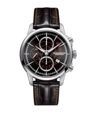 Hamilton Chronograph Watch with Top-Stitched Leather - BROWN